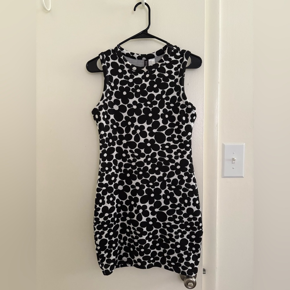Divided Black and White Halter Sheath Mini Dress